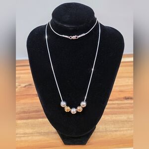 24" Designer Milor Italy Gold & Silver Disco Balls Necklace 925 Sterling Silver